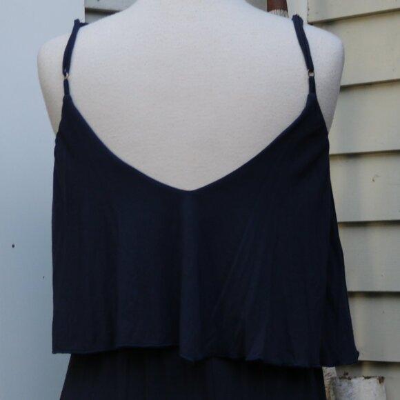 Matty M Navy Blue Overlay Top Low Back Knit Rayon Sleeveless Maxi Dress Sz SMALL - Picture 5 of 8